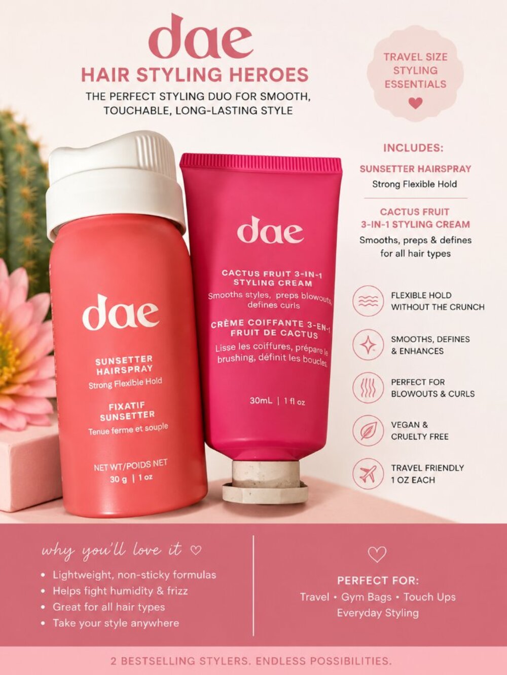 dae Hair Styling Heroes Set – Sunsetter Hairspray & Cactus Fruit Styling Cream